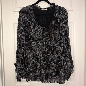 Coldwater Creek button front bell sleeve blouse